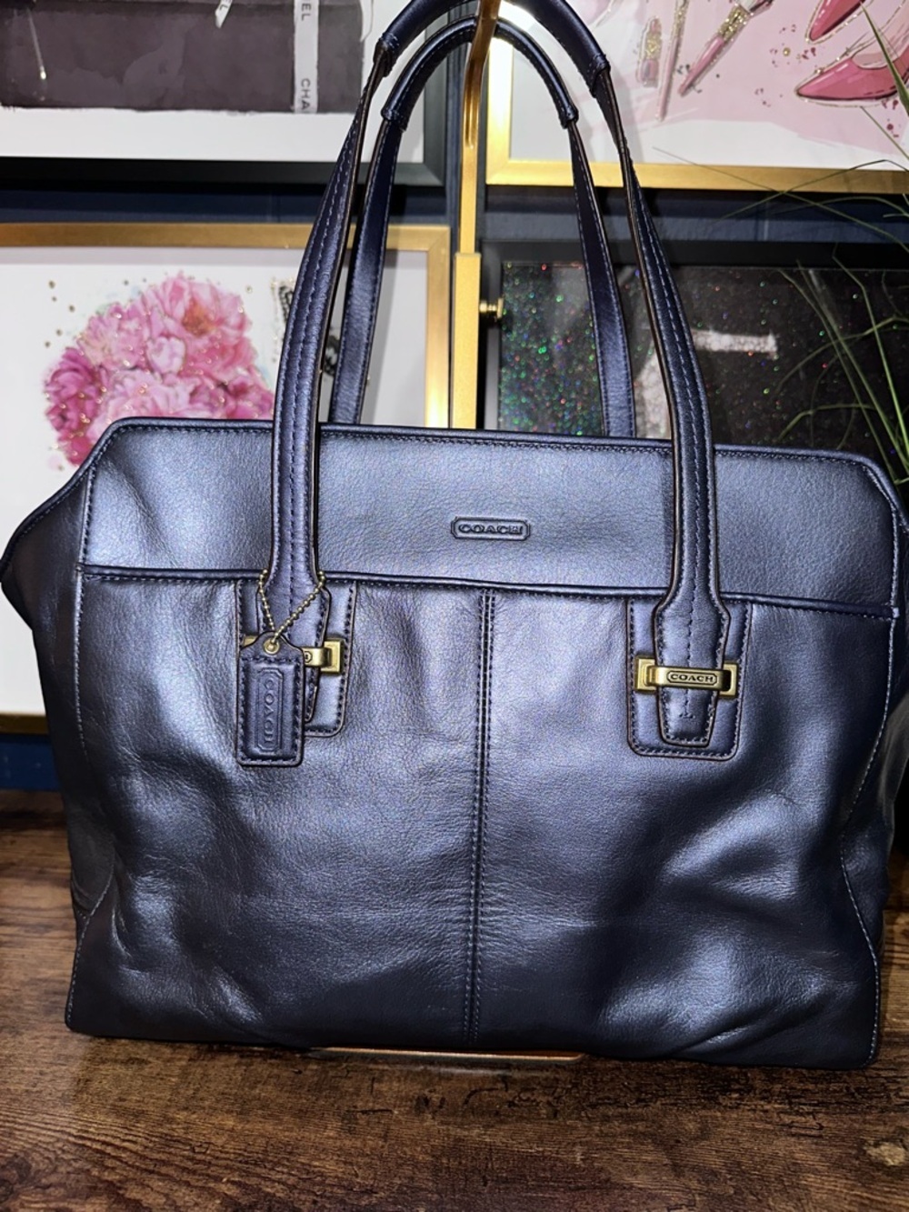 Coach Taylor Alexis Leather Carryall Midnight Navy